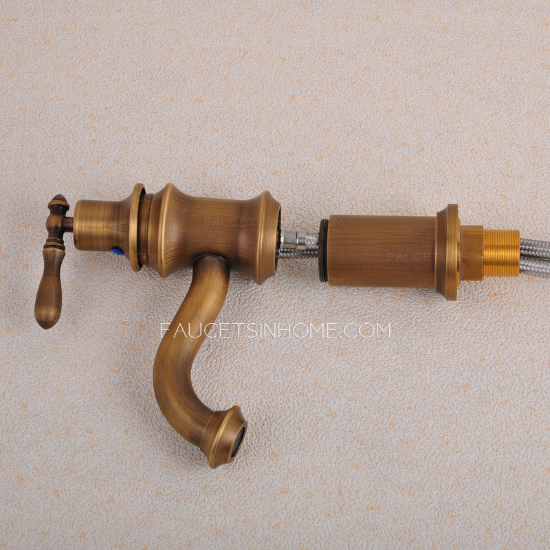 Antique Brass Brushed Single Handle Bathroom Sink Faucet