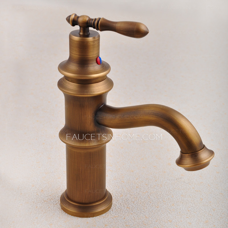 Antique Brass Brushed Single Handle Bathroom Sink Faucet