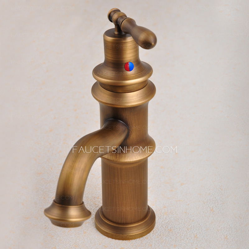 Antique Brass Brushed Single Handle Bathroom Sink Faucet