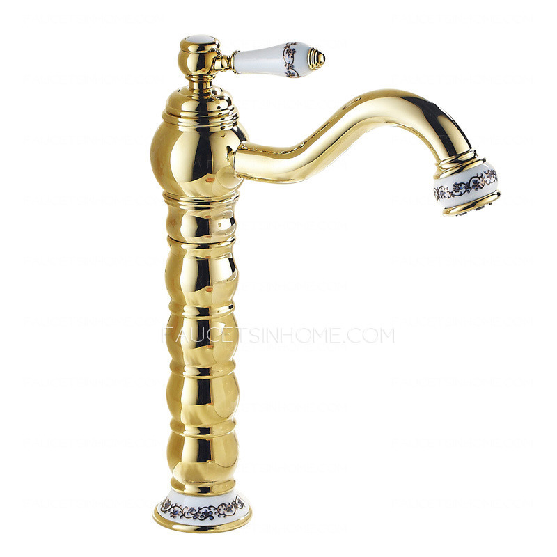 Antique Golden Rotatable Heightening Vessel Mount Bathroom Faucet