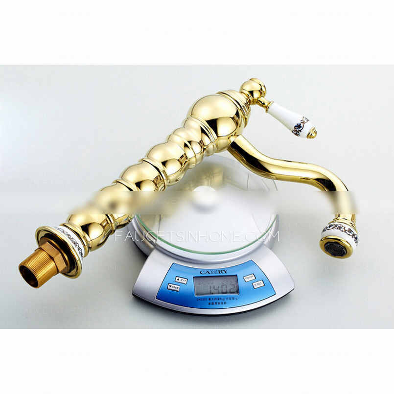 Antique Golden Rotatable Heightening Vessel Mount Bathroom Faucet