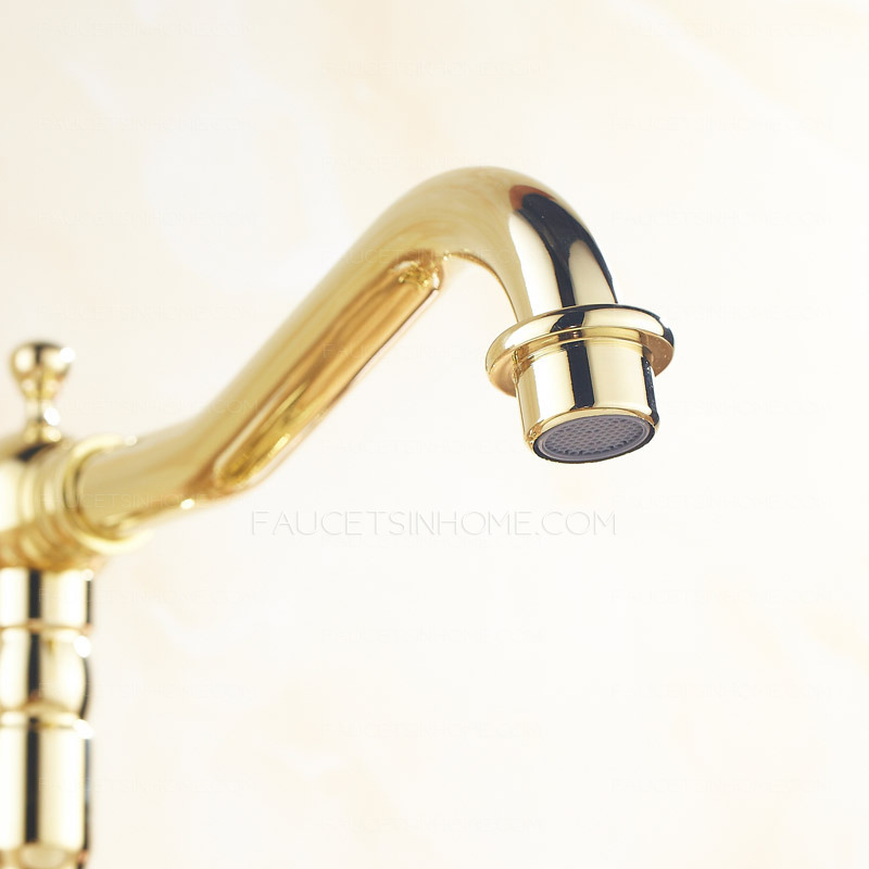 Antique Polished Brass Two Handles Gold Bathroom Sink Faucet