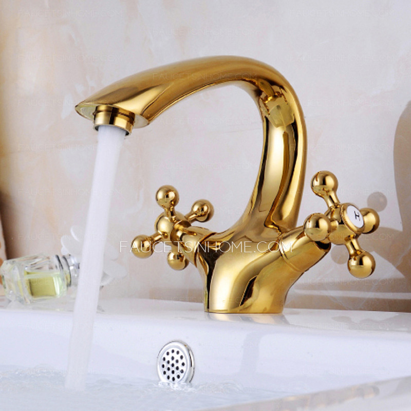 Vintage Gold Polished Brass Center Set Bathroom Sink Faucet