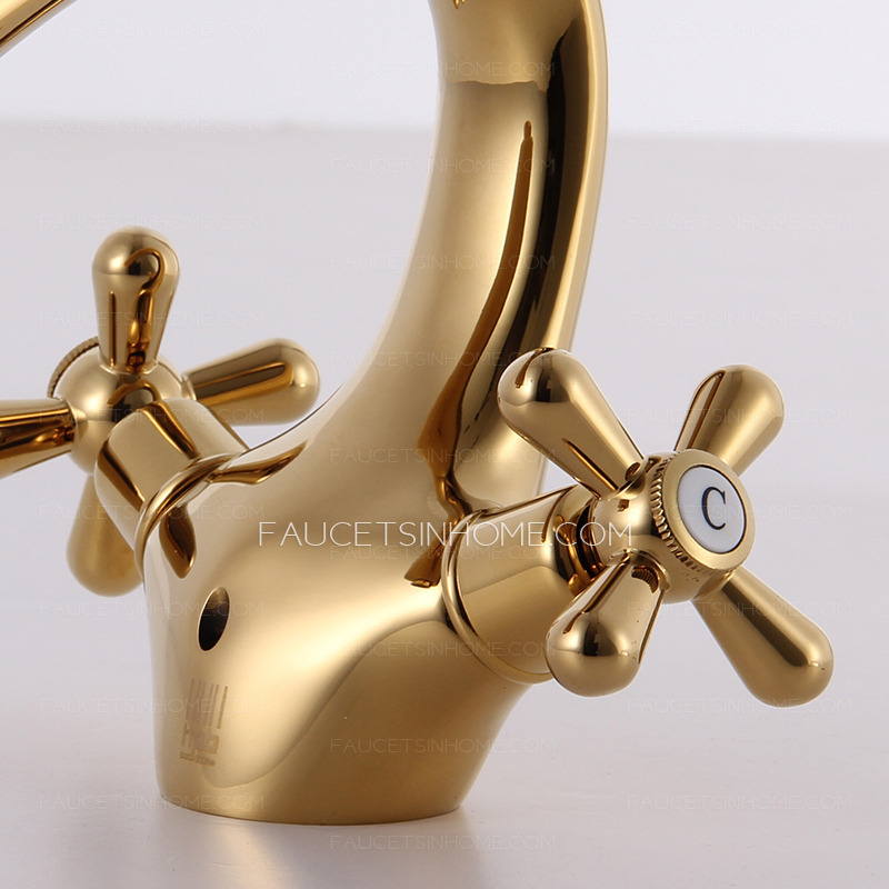 Vintage Gold Polished Brass Center Set Bathroom Sink Faucet