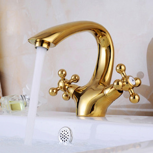 Vintage Gold Polished Brass Center Set Bathroom Sink Faucet