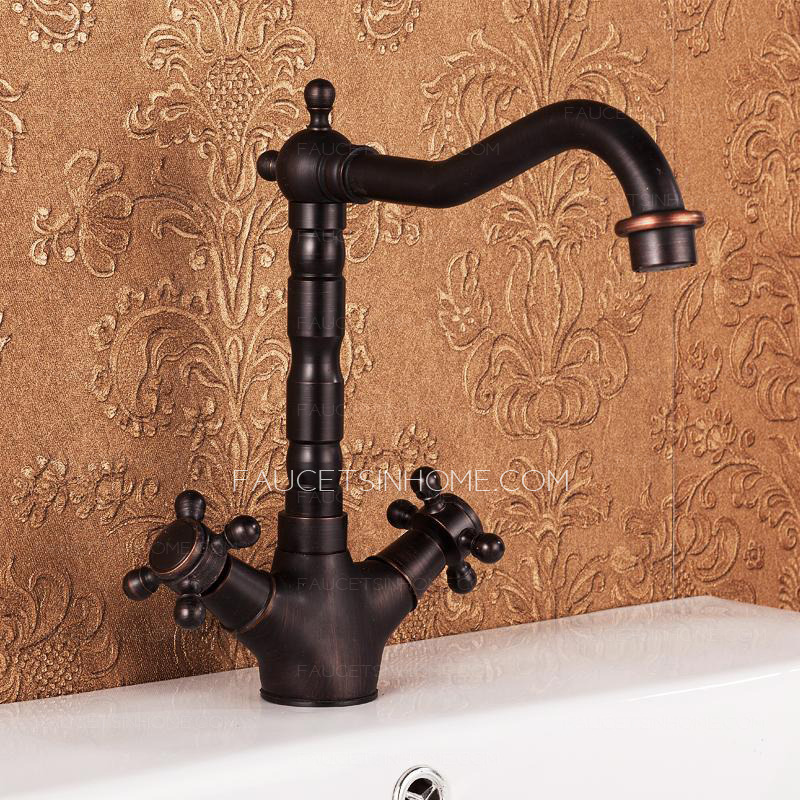 Vintage Oil Rubbed Bronze Cross Handle Sink Faucet For Bathroom