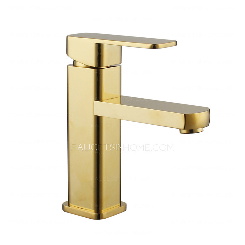 Simple Brushed Gold Square Shaped Bathroom Sink Faucet