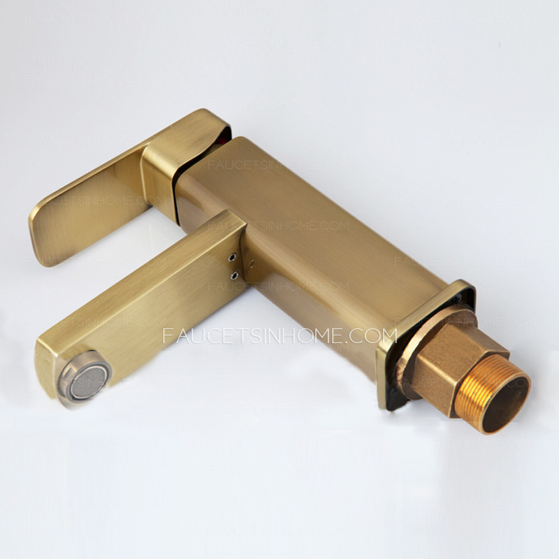 Simple Brushed Gold Square Shaped Bathroom Sink Faucet