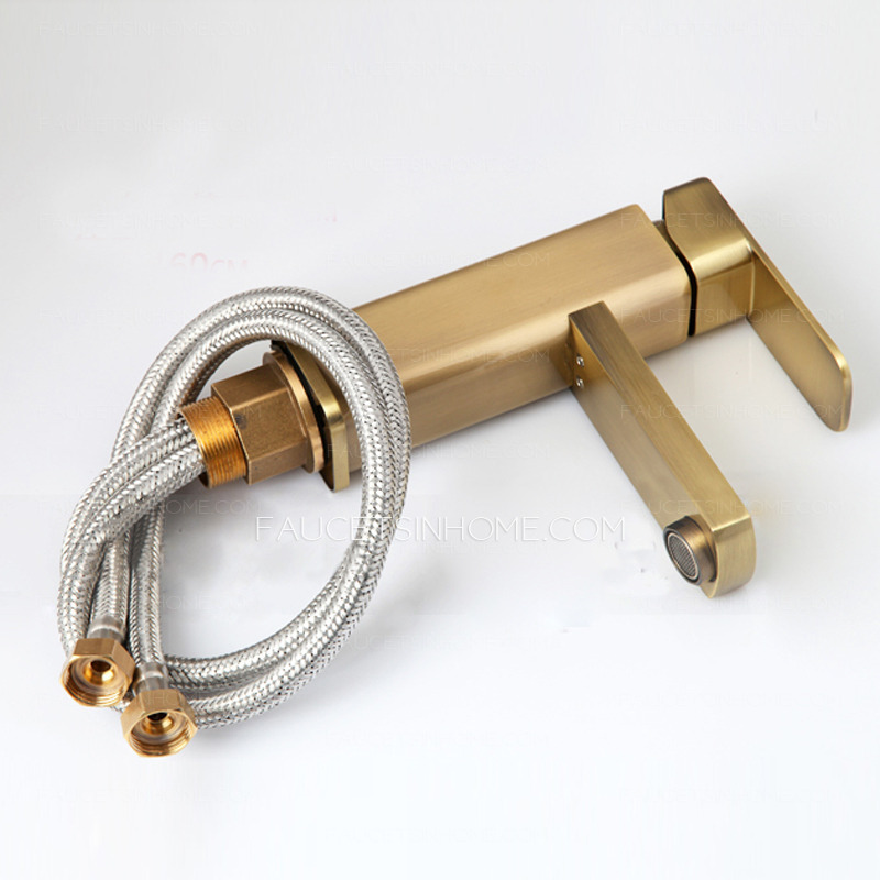 Simple Brushed Gold Square Shaped Bathroom Sink Faucet