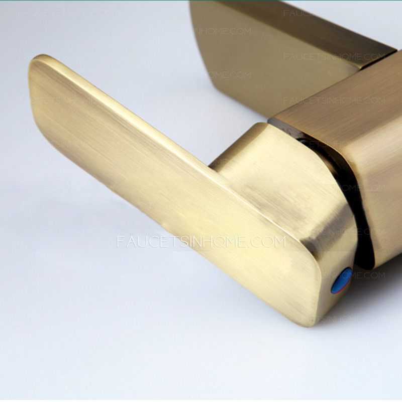 Simple Brushed Gold Square Shaped Bathroom Sink Faucet