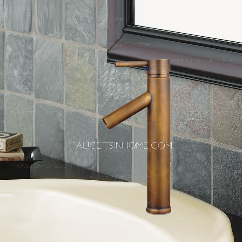 Antique Copper Tall Vessel Mount Sink Faucet For Bathroom