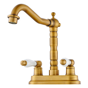 Antique Brass Two Handles Two Hole Bathroom Sink Faucet
