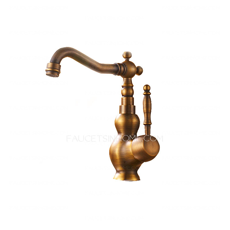 Antique Brass Rotatable Long Spout Bathroom Sink Faucet
