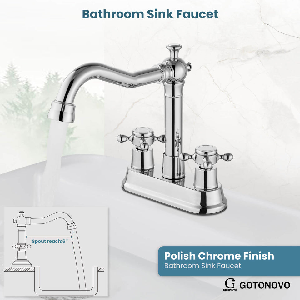 Hiweer Antique Brass Two Hole Rotatable Bathroom Sink Faucet