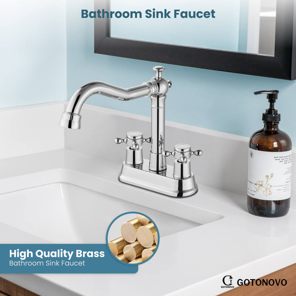 Hiweer Antique Brass Two Hole Rotatable Bathroom Sink Faucet