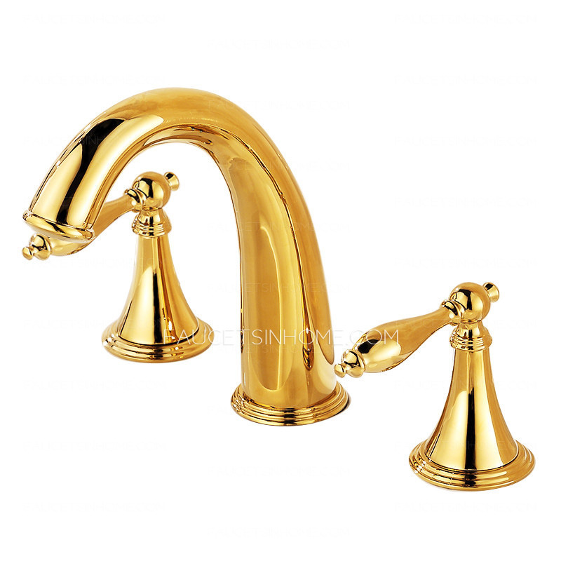 Antique Golden Three Hole Vintage Bathroom Sink Faucet