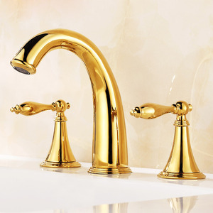 Antique Golden Three Hole Vintage Bathroom Sink Faucet