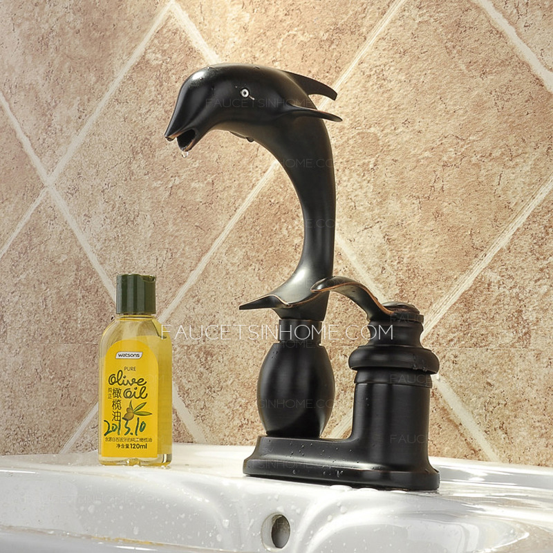 Antique Dolphin Shaped Black Copper Bathroom Sink Faucet