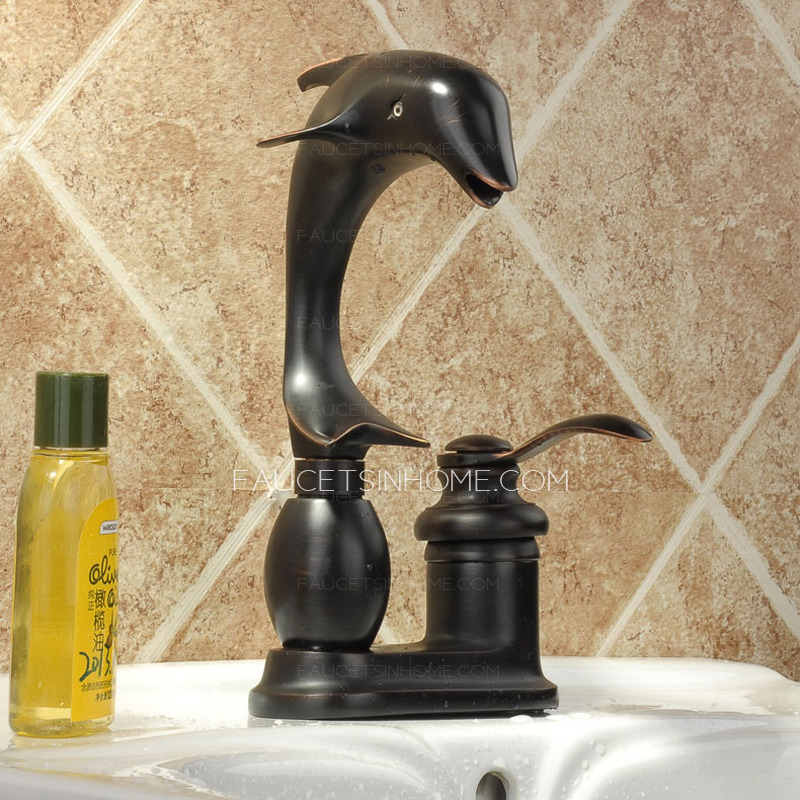 Antique Dolphin Shaped Black Copper Bathroom Sink Faucet