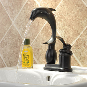 Antique Dolphin Shaped Black Copper Bathroom Sink Faucet