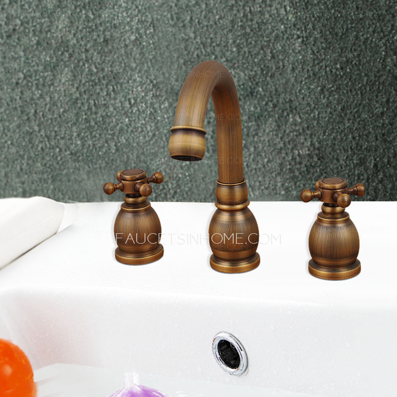 Antique Copper Three Hole Deck Mount Bathroom Basin Faucet