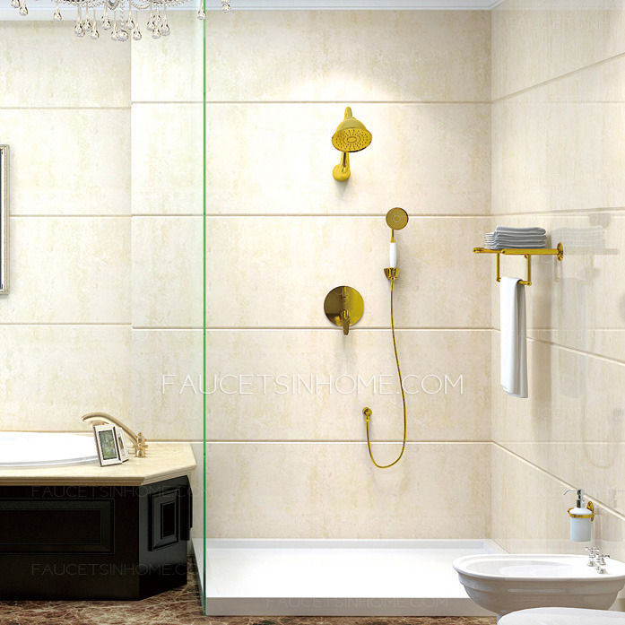 Antique Polished Brass Concealed Wall Mount Shower Faucet