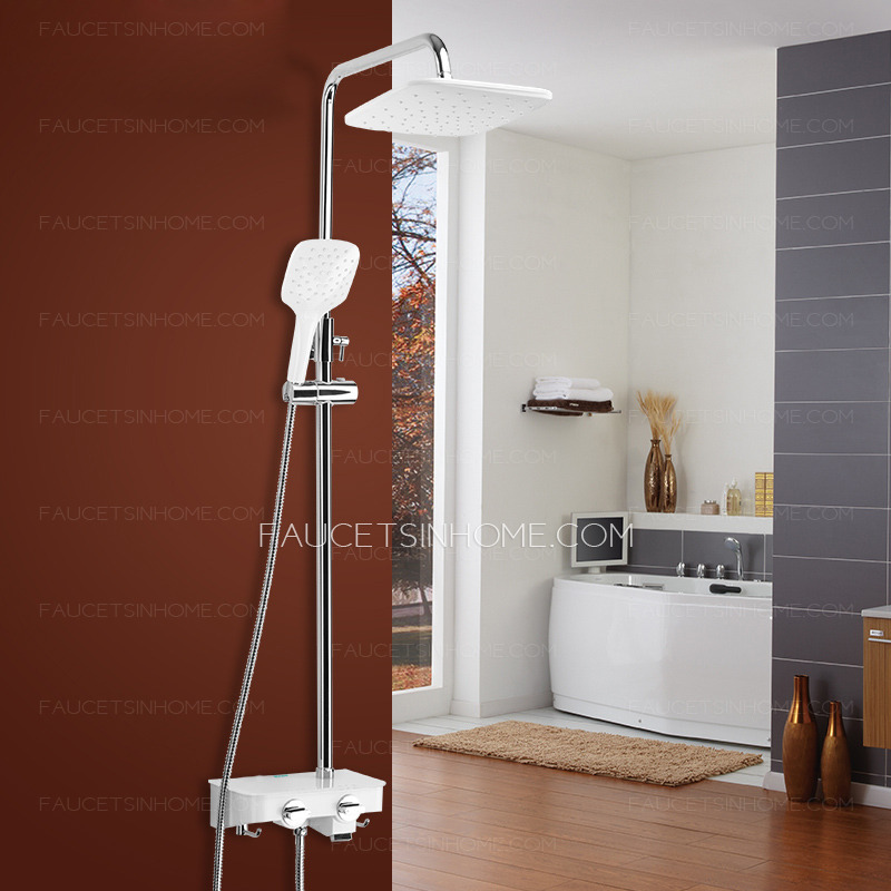 Modern White Copper Shower Faucet System With Shelves