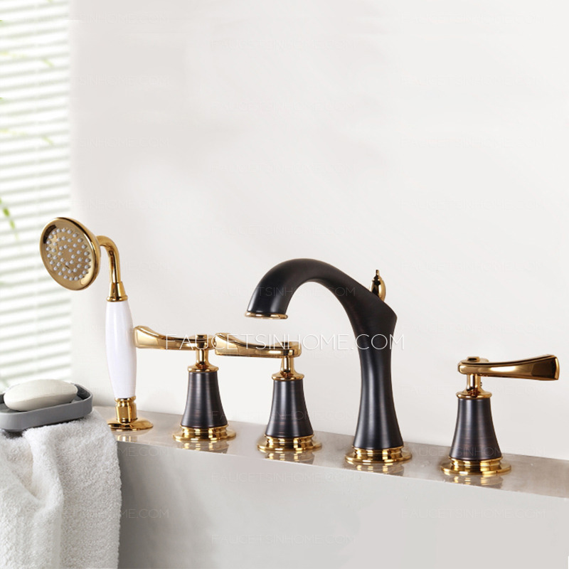 Antique Black Brushed Sidespray Five Set Bathtub Faucet 