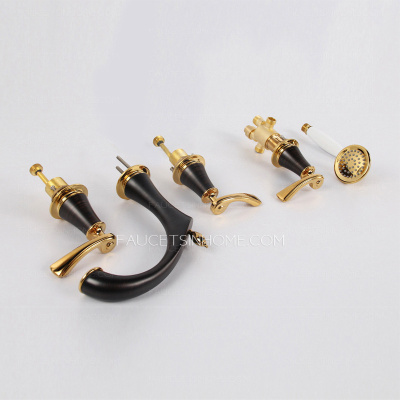 Antique Black Brushed Sidespray Five Set Bathtub Faucet 