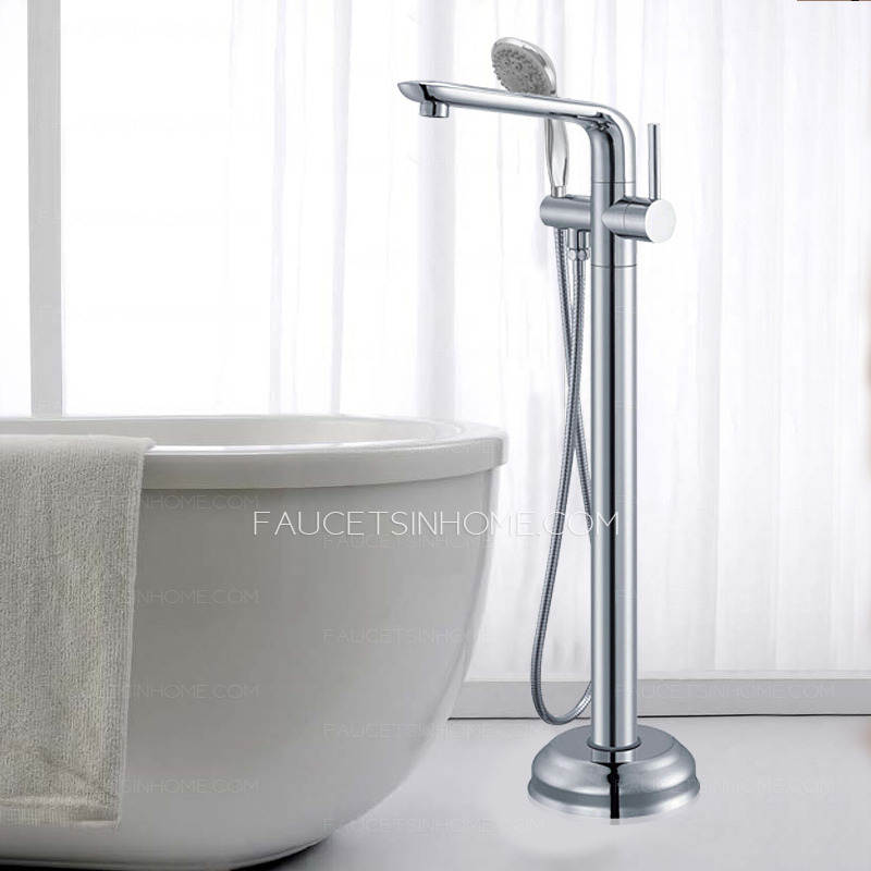 Luxury Silver Chrome Hand Shower Freestanding Bathtub Faucet 