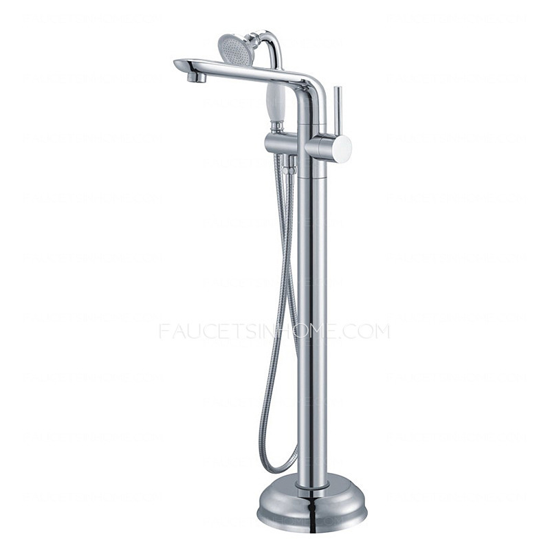 Luxury Silver Chrome Hand Shower Freestanding Bathtub Faucet 