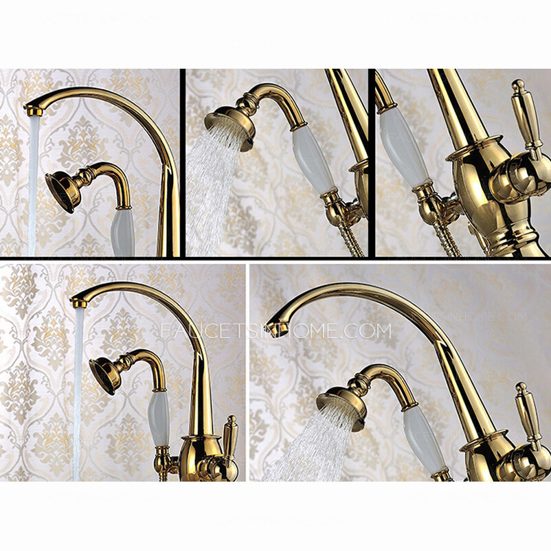 Luxury Gold Roman Style Freestanding Bathtub Shower Faucet