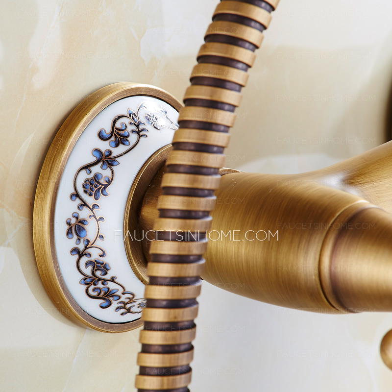 Vintage Antique Brass Pocelain Shower Handle Bathtub Faucet
