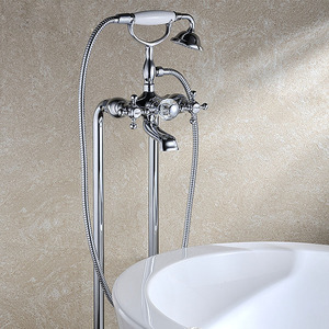 Vintage Copper Sitting Type Silver Freestanding Bathtub Shower Faucet 
