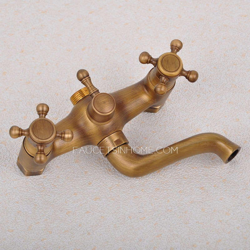 Vintage Gold Antique Brass Floor Mount Bathtub Shower Faucet