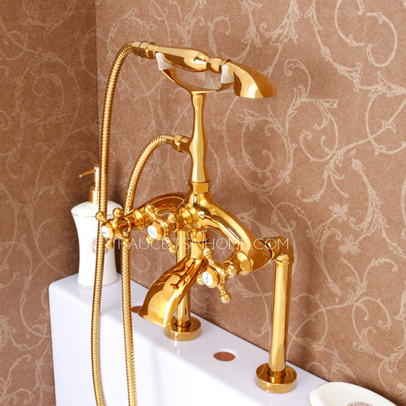 Vintage Polished Brass Sidespray Sitting Bathtub Shower Faucet