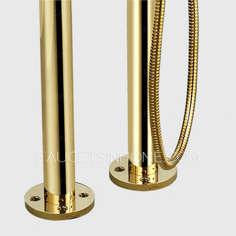 Luxury Golden Two Hole Floor Mount Bathtub Shower Faucet