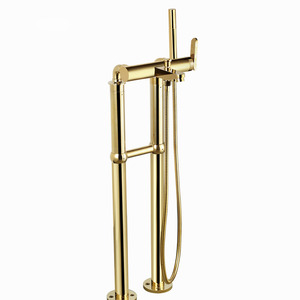 Luxury Golden Two Hole Floor Mount Bathtub Shower Faucet