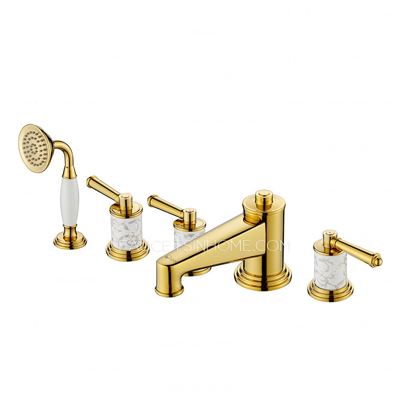 Antique Polished Brass Pocelain Decoration Bathtub Shower Faucet