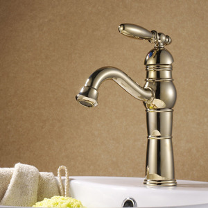 Sleek Antique Polished Brass Gold Bathroom Sink Faucet 