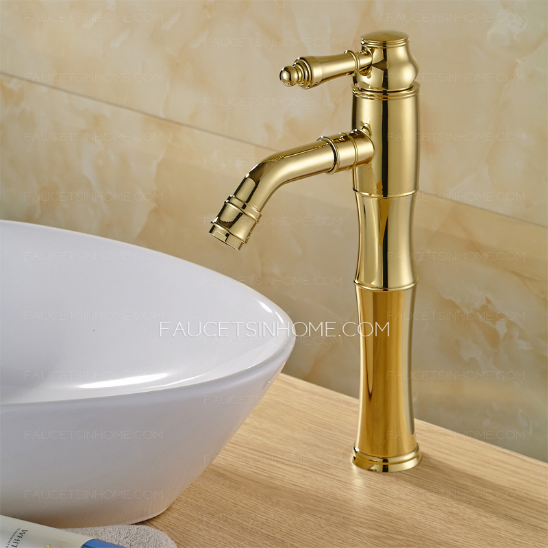 Antique Polished Brass Tall Vessel Mount Bathroom Sink Faucet