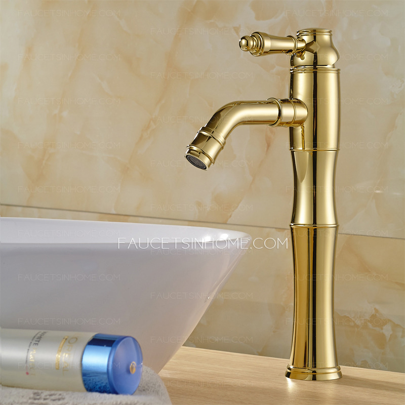 Antique Polished Brass Tall Vessel Mount Bathroom Sink Faucet