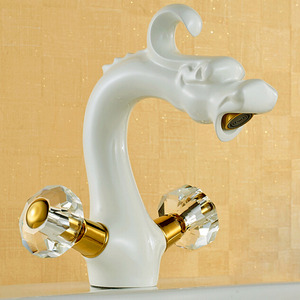 Vintage Chinese Dragon Style White Painting Bathroom Faucet