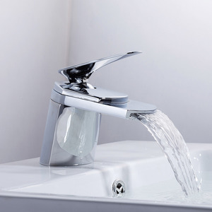 High End Waterfall Streamlined Handle Bathroom Sink Faucet