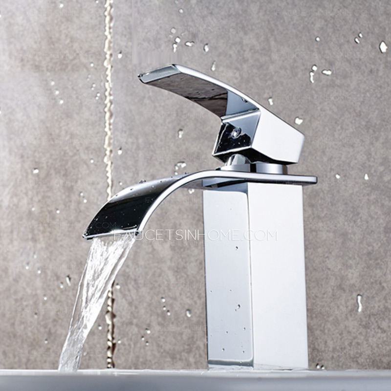 Modern Bent Square Shaped Waterfall Spout Bathroom Sink Faucet
