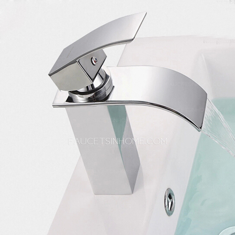 Modern Bent Square Shaped Waterfall Spout Bathroom Sink Faucet