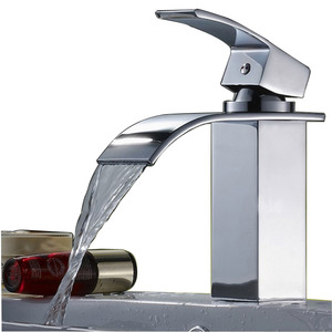 Modern Bent Square Shaped Waterfall Spout Bathroom Sink Faucet