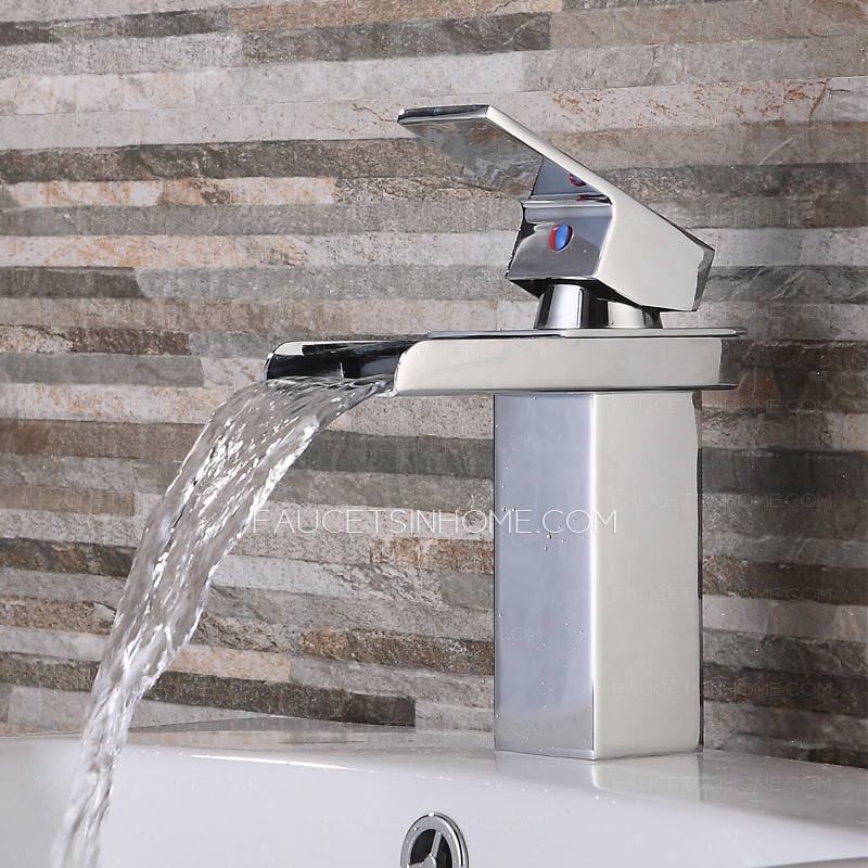 Discount Hollow Waterfall Square Shaped Bathroom Sink Faucet