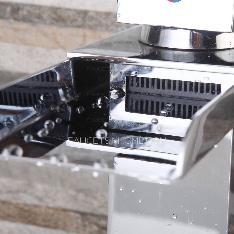 Discount Hollow Waterfall Square Shaped Bathroom Sink Faucet