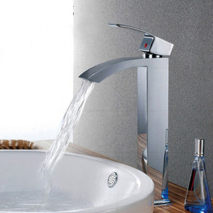 Cheap Waterfall Flat Tall Vessel Mount Bathroom Sink Faucet